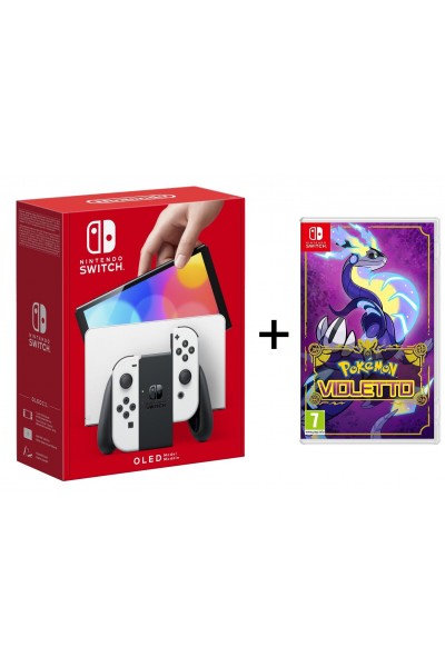 CONSOLE NINTENDO SWITCH OLED BIANCO + POKEMON VIOLETTO + 2 ANNI GARANZIA